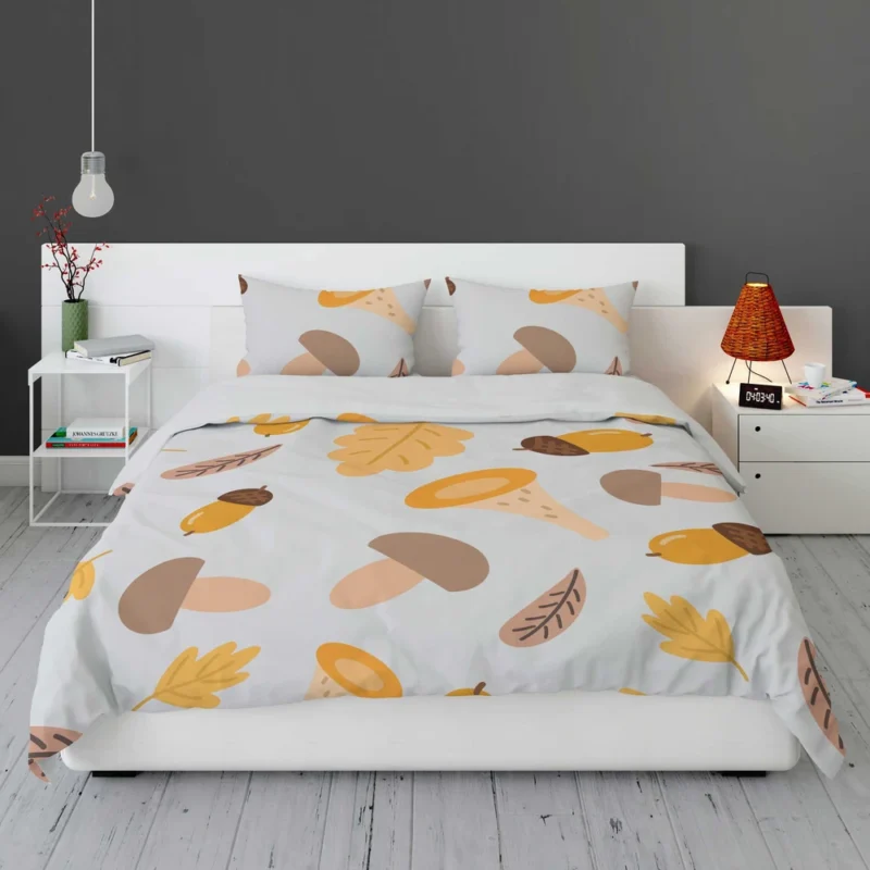 Cute Autumn Leaves & Mushrooms Bedding Set 1