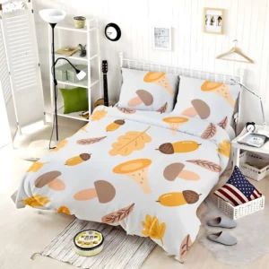 Cute Autumn Leaves & Mushrooms Bedding Set