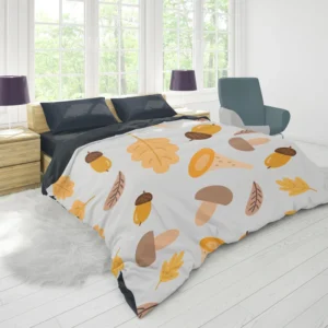 Cute Autumn Leaves & Mushrooms Duvet Cover 1