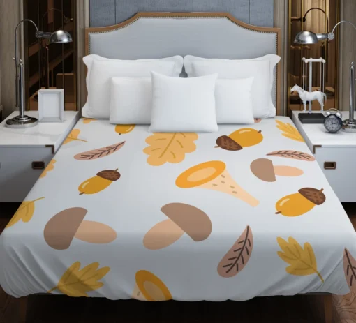 Cute Autumn Leaves & Mushrooms Duvet Cover