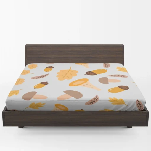 Cute Autumn Leaves & Mushrooms Fitted Sheet 1