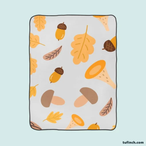 Cute Autumn Leaves & Mushrooms Fleece Blanket 1