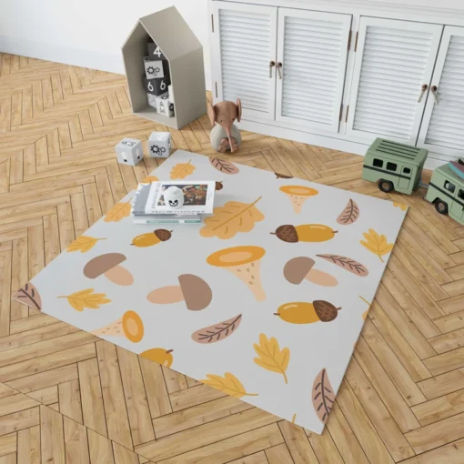 Cute Autumn Leaves & Mushrooms Rug 1