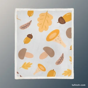 Cute Autumn Leaves & Mushrooms Sherpa Fleece Blanket 1