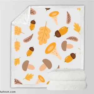 Cute Autumn Leaves & Mushrooms Sherpa Fleece Blanket