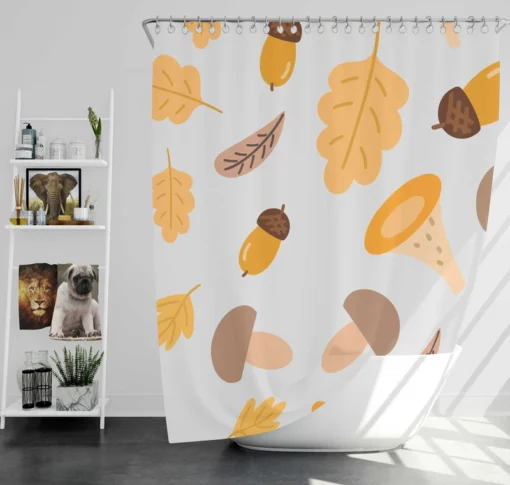 Cute Autumn Leaves & Mushrooms Shower Curtain