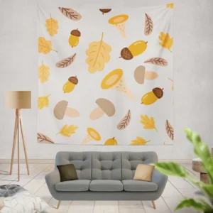 Cute Autumn Leaves & Mushrooms Wall Tapestry