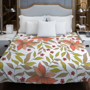 Cute Blooming Peach Flowers Duvet Cover