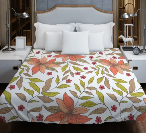 Cute Blooming Peach Flowers Duvet Cover