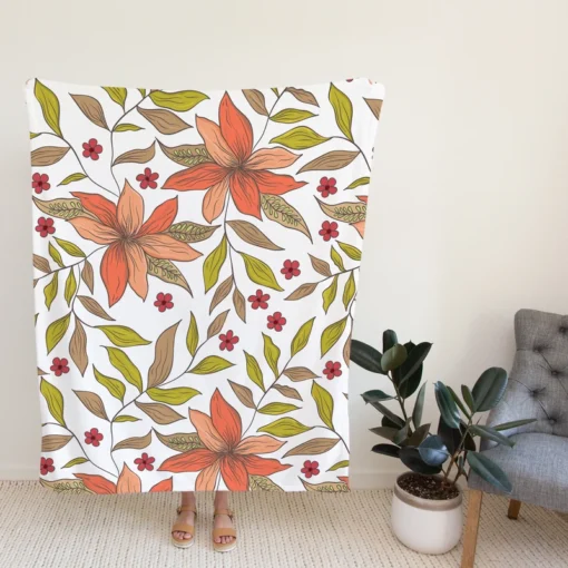 Cute Blooming Peach Flowers Fleece Blanket