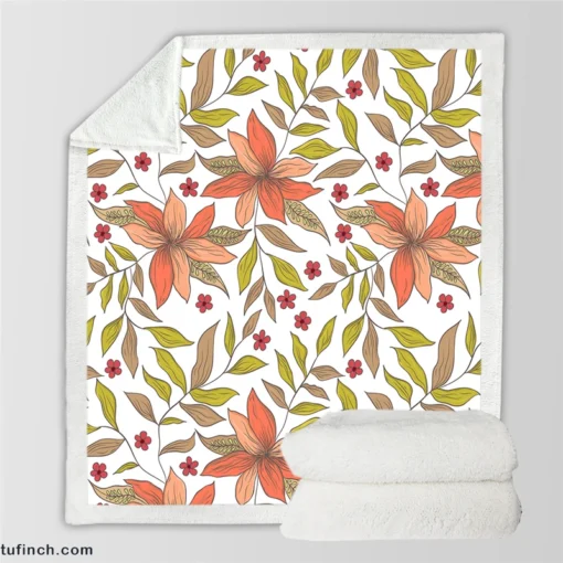 Cute Blooming Peach Flowers Sherpa Fleece Blanket