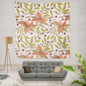 Cute Blooming Peach Flowers Wall Tapestry