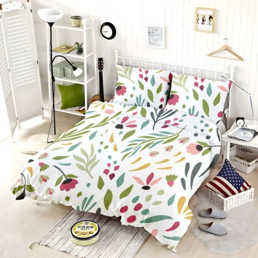 Cute Colorful Spring Flowers Leaves Bedding Set