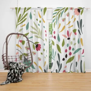 Cute Colorful Spring Flowers Leaves Curtain