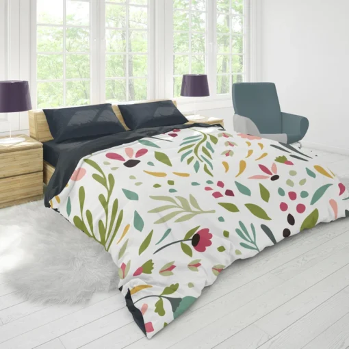 Cute Colorful Spring Flowers Leaves Duvet Cover 1