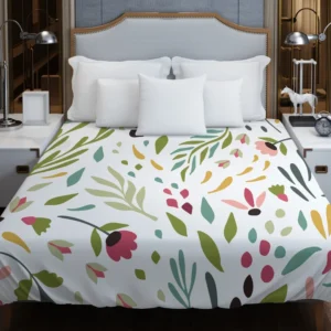 Cute Colorful Spring Flowers Leaves Duvet Cover