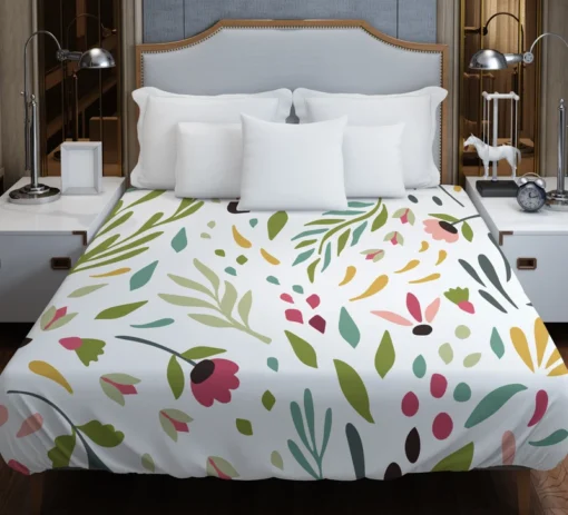 Cute Colorful Spring Flowers Leaves Duvet Cover