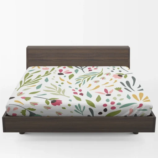 Cute Colorful Spring Flowers Leaves Fitted Sheet 1