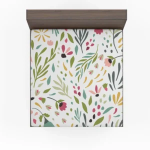 Cute Colorful Spring Flowers Leaves Fitted Sheet