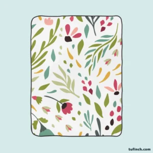 Cute Colorful Spring Flowers Leaves Fleece Blanket 1