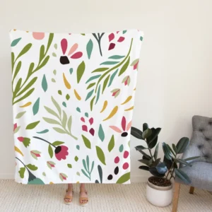 Cute Colorful Spring Flowers Leaves Fleece Blanket