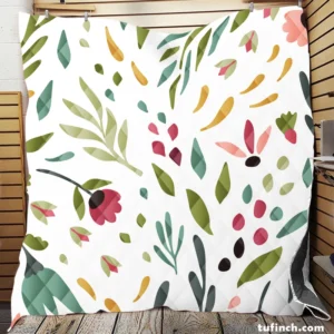 Cute Colorful Spring Flowers Leaves Quilt Blanket