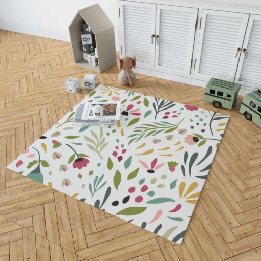 Cute Colorful Spring Flowers Leaves Rug 1