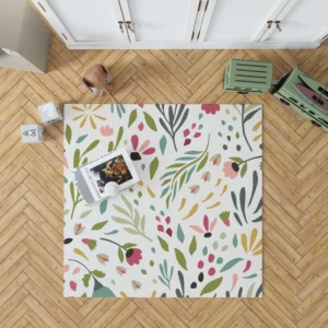 Cute Colorful Spring Flowers Leaves Rug