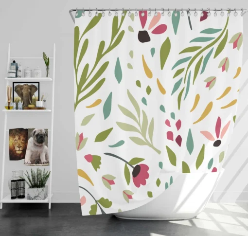 Cute Colorful Spring Flowers Leaves Shower Curtain