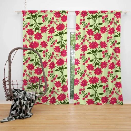 Cute Hot Pink Floral Curtain