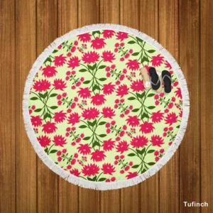 Cute Hot Pink Floral Round Beach Towel