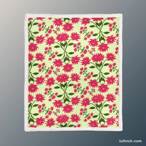 Cute Hot Pink Floral Sherpa Fleece Blanket 1