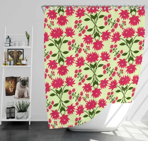 Cute Hot Pink Floral Shower Curtain