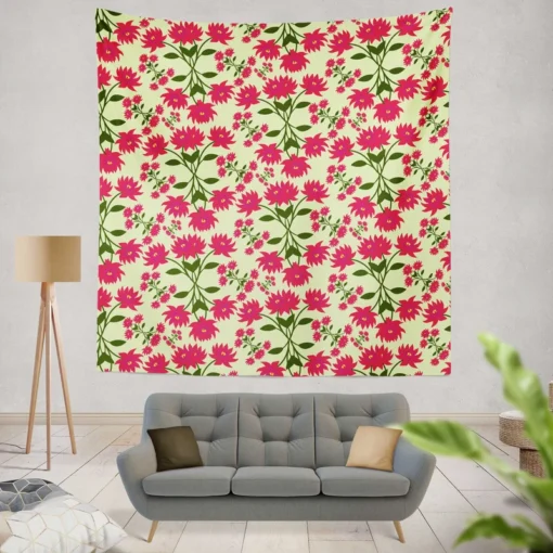 Cute Hot Pink Floral Wall Tapestry