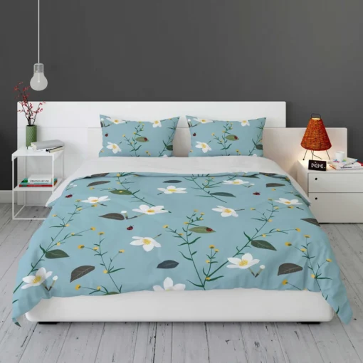 Cute Little White Blooming White Flowers Bedding Set 1