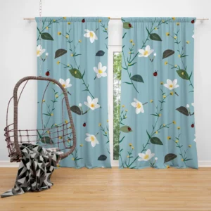 Cute Little White Blooming White Flowers Curtain