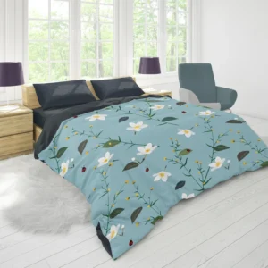 Cute Little White Blooming White Flowers Duvet Cover 1