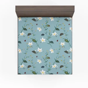 Cute Little White Blooming White Flowers Fitted Sheet