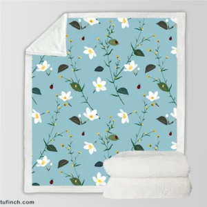 Cute Little White Blooming White Flowers Sherpa Fleece Blanket