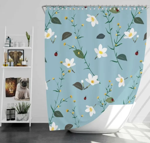 Cute Little White Blooming White Flowers Shower Curtain