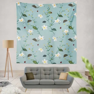 Cute Little White Blooming White Flowers Wall Tapestry