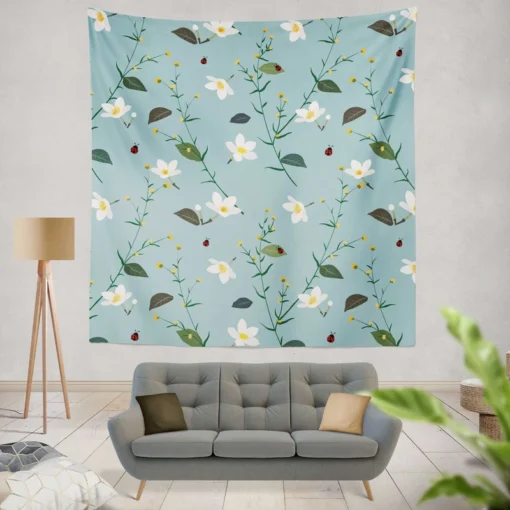 Cute Little White Blooming White Flowers Wall Tapestry