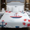 Cute Nautical Sailboat Lifebuoy Anchor Pattern Duvet Cover