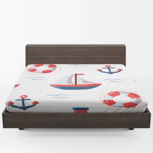 Cute Nautical Sailboat Lifebuoy Anchor Pattern Fitted Sheet 1