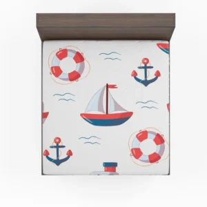 Cute Nautical Sailboat Lifebuoy Anchor Pattern Fitted Sheet