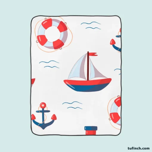 Cute Nautical Sailboat Lifebuoy Anchor Pattern Fleece Blanket 1