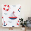 Cute Nautical Sailboat Lifebuoy Anchor Pattern Fleece Blanket