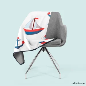 Cute Nautical Sailboat Lifebuoy Anchor Pattern Fleece Blanket 2