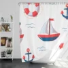 Cute Nautical Sailboat Lifebuoy Anchor Pattern Shower Curtain