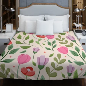 Cute Red Pink Tulips Flowers Design Duvet Cover